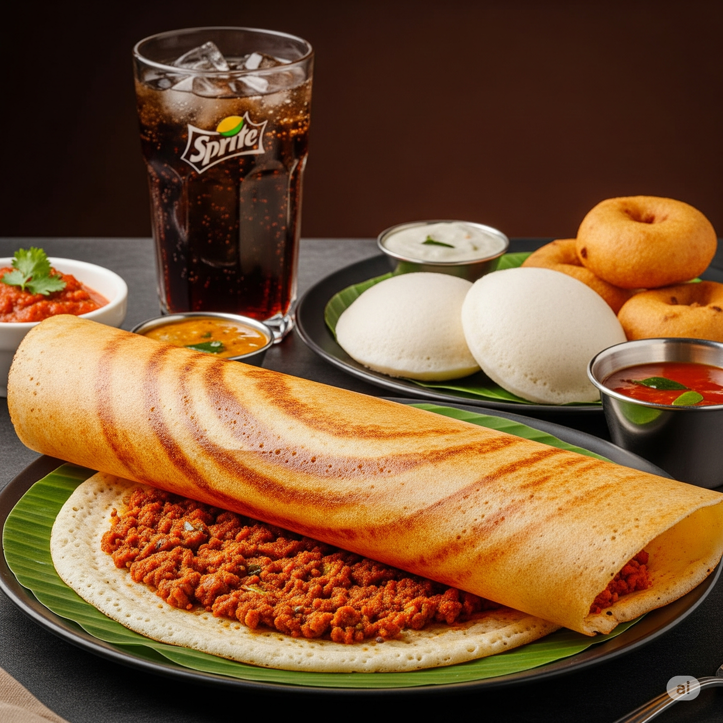 Podi Lamb Dosa - Idly + Vada + Soft Drink