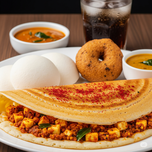 Podi Paneer Dosa - Idly + Vada + Soft Drink