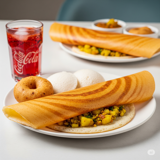 Ghee Masala Dosa - Idly + Vada + Soft Drink